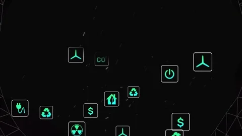 Camera moving forward, purple wireframe tunnel spiraling, teal icons emerging, Stock Footage 330652767