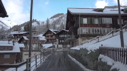 Camera moving forward in snowy mountain village Stock-Footage 291881417