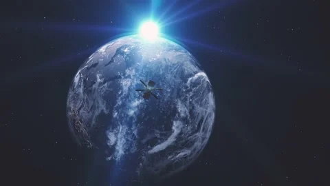 Camera moving out of Earth with satellite and 2022 number faded in. New Year Stock Footage 166436994