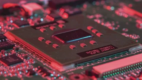 Camera moving over computer motherboard cpu Stock Footage 295194962