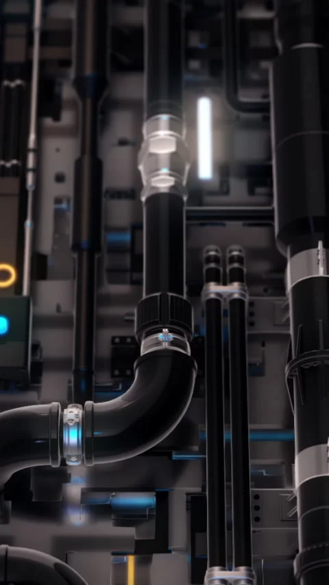 Camera moving over the maze of clean pipes tangled together, seamless loop Stock Footage 285715125
