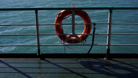 Camera is moving overboard. Gaze over the side of the ship deck. Pov dolly Stock-Footage 88356920