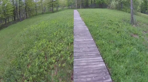Camera moving quickly over wooden walkway/path. Stock Footage 40329992