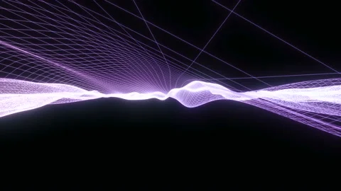 Camera moving on a retro colorful wireframe wavy surface looping background Stock Footage 142528807