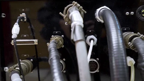 Camera moving right white wire mark with wire connecting in control cabinnet Stock Footage 116041417