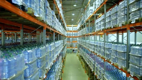 Camera moving up the shelves of pure bottled water Stock-Footage 71932153