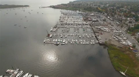 Camera moving slowly over Yachts in Harbor. Staten Island. Great Kills Park. Stock Footage 58570684