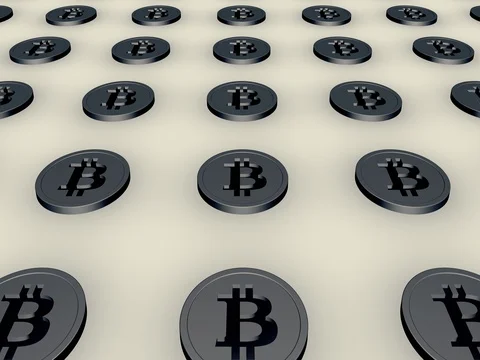Camera moving through bitcoins, seamless loop Stock Footage 77480685