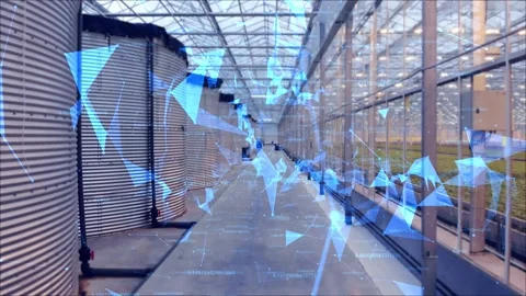 Camera moving through blue digital lines with numbers. Futuristic industry Stock Footage 152970087