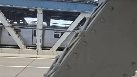 Camera moving  through the Bridge between Manhattan and Brooklyn Stock Footage 282683731