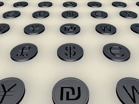 Camera moving through currency coins, seamless loop Stock Footage 77373010