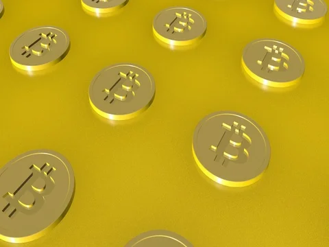 Camera moving through golden bitcoins, seamless loop Stock Footage 77774510