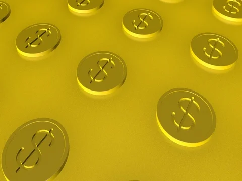 Camera moving through golden coins, seamless loop Stock Footage 77749086