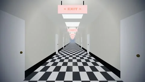 Camera moving through infinite surreal checkered corridor. 4K 3D Render 스톡 동영상 344846154