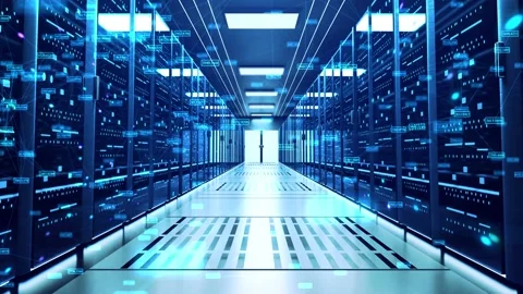 Camera Moving Through Rack Servers in Da... | Stock Video | Pond5