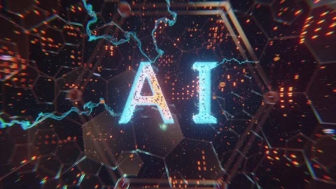 Camera moving toward AI text made of particles inside Neuron Stock Footage 256182986
