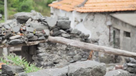 Camera moving towards crumbling stone wall Stock Footage 293158736