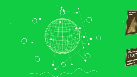 Camera moving, wire globe rotating, rods growing, links forming, showing network Stock Footage 337506403