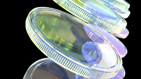 Camera multi colored glass lenses on black bg able to rotate endless Stock Footage 313355350