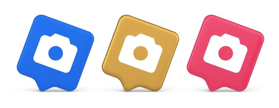 Camera multimedia application content creation digital button 3d realistic .. Stockillustratie