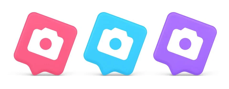 Camera multimedia application content creation digital button 3d realistic .. Illustrazione stock
