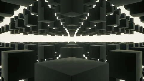 Camera navigating in a 3d black reflective cubes structure on a white background 스톡 동영상 117038587