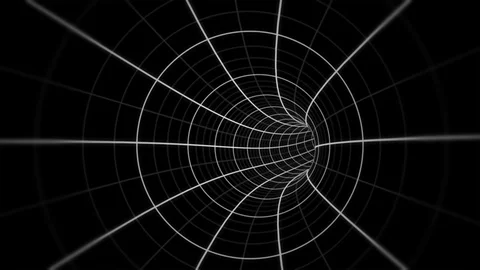 Camera navigating into a white lines grid on a black background tunnel loop Video stock 117209709