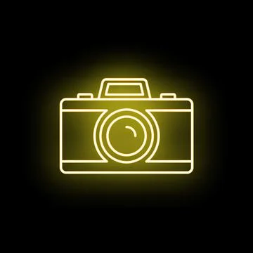 Camera neon light icon glowing on black background Stock Illustration