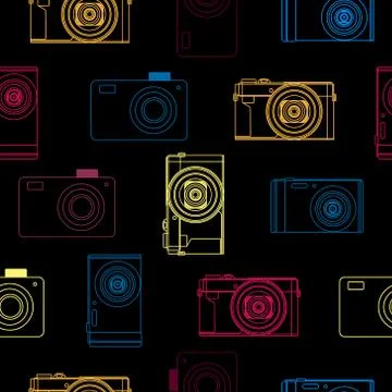 Camera neon seamless pattern Stock Illustration