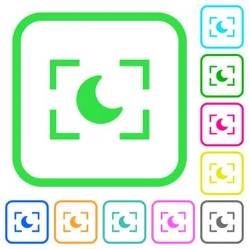 Camera night mode vivid colored flat icons Stock Illustration