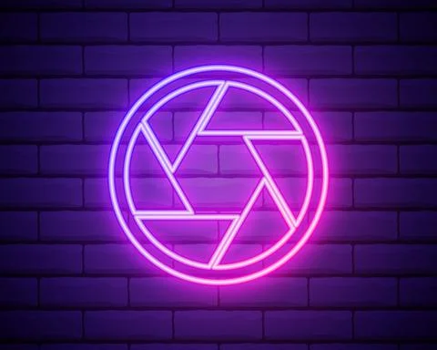 Camera objective. simple silhouette. Neon style. Light decoration icon. Brigh Stock Illustration