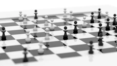 The camera observes the rotation of a black and white checkerboard with rows of Stock Footage 129416568