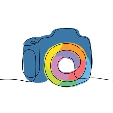 Camera one line colourful vector illustration Stock Illustration