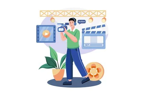 Camera Operator framing visual stories. 库存插图