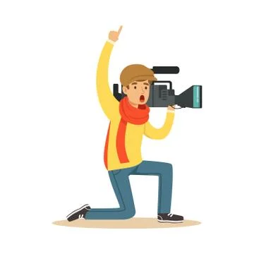Camera operator ready to recording news video Illustrazione stock