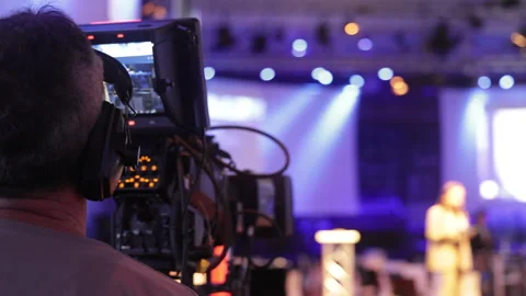 Camera Operator TV Show Cameraman filming - Professional Broadcast Videocamera Stock Footage 196856135