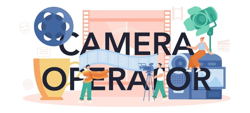 Camera operator typographic header. Video production, filming and editing. Stock Illustration