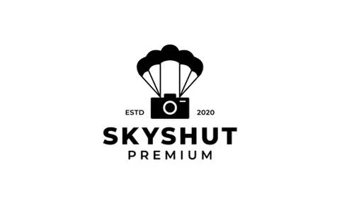 Camera or shutter or photography with parachute  logo design Stock Illustration