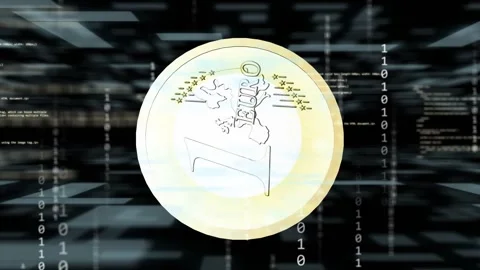 Camera orbiting, 1€ coin rotating, revealing obverse and harp reverse, showing Stock Footage 333803540