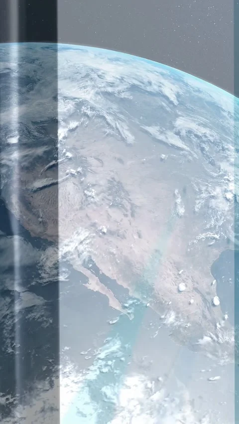 Camera orbiting Earth clouds drifting atmospheric rim revealing left band Stock Footage 332823232