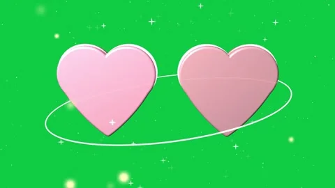 Camera orbiting, paired pink 3D hearts rotating, white ring tilting, revealing Stock Footage 340407666