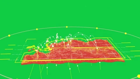 Camera orbiting, revealing 3D China map rotating, arcs pulsing, showing hotspots Stock Footage 337549734