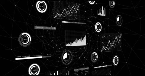 Camera orbiting triggers 3D HUD rotating and charts sliding while gauges Video stock 329122606