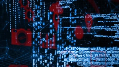 Camera orbiting, zooming around dotted column while icons sliding, code Stock Footage 328584703