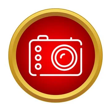 Camera outline icon on red circle background Illustrazione stock