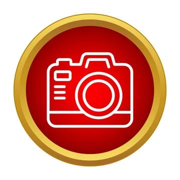 Camera outline icon on red circle button Stockillustratie