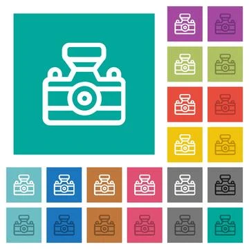 Camera outline square flat multi colored icons Stock Illustration