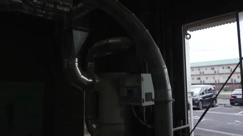 Camera Pan Along Metal Dust Extraction Ducts in Old Match Factory Vídeo Stock 339736840