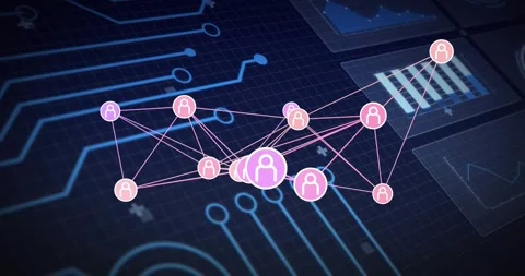 Camera pan and slight zoom starting, purple hub avatar reshaping links to Stock Footage 321700929