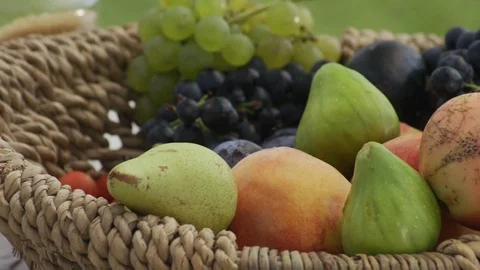 Camera pan on basket with fresh fruit Video stock 84332173